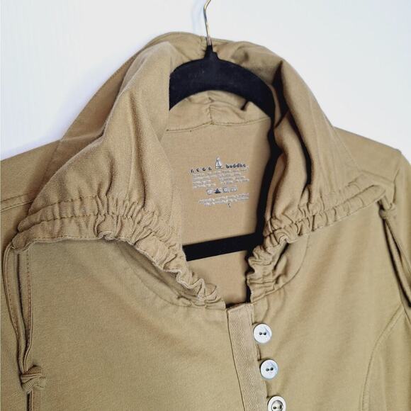 Neon Buddha Military Jacket Small Green Metal Buttons Stretch Jersey Lagenlook - Picture 5 of 7